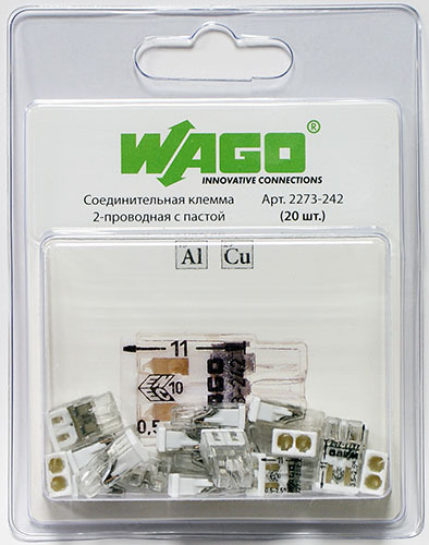 

Клемма 2-проводная Wago компактная с пастой 2273-242