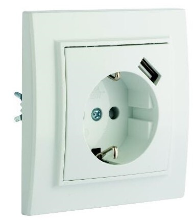 

Розетка встраиваемая Ekf Минск с заземлением с Usb белый